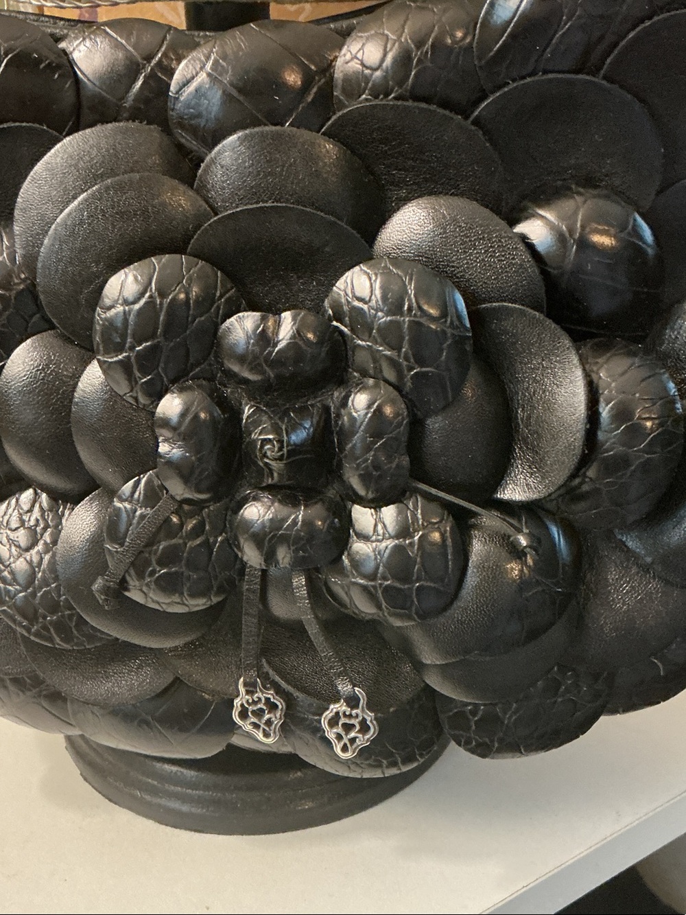 Brighton Rosalie Collection Black Floral Appliqué Chain-Shoulder Bag with Box - Picture 4 of 12
